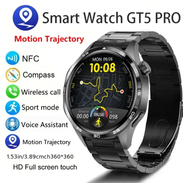 GT5 PRO Smart Watch Men Watch 5 Pro AMOLED HD Screen Bluetooth Call GPS Trajectory NFC Heart Rate Compass SmartWatches 2024 New – Image 2