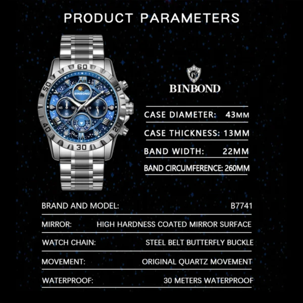 Montre Homme Chronographe Galaxy Étanche Quartz – Image 3