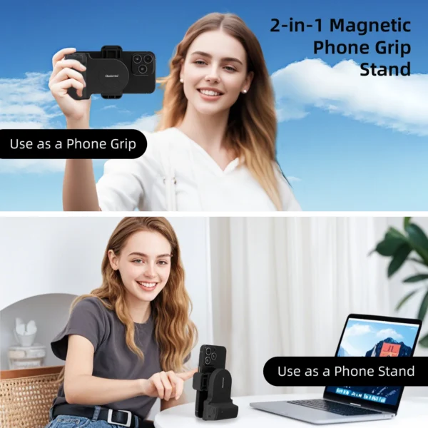 Support Téléphone Magnétique avec Poignée Appareil Photo, Stabilisateur Anti-Vibration, Bluetooth Intelligent, Charge Sans Fil et Fonction Selfie pour Bureau – Image 4